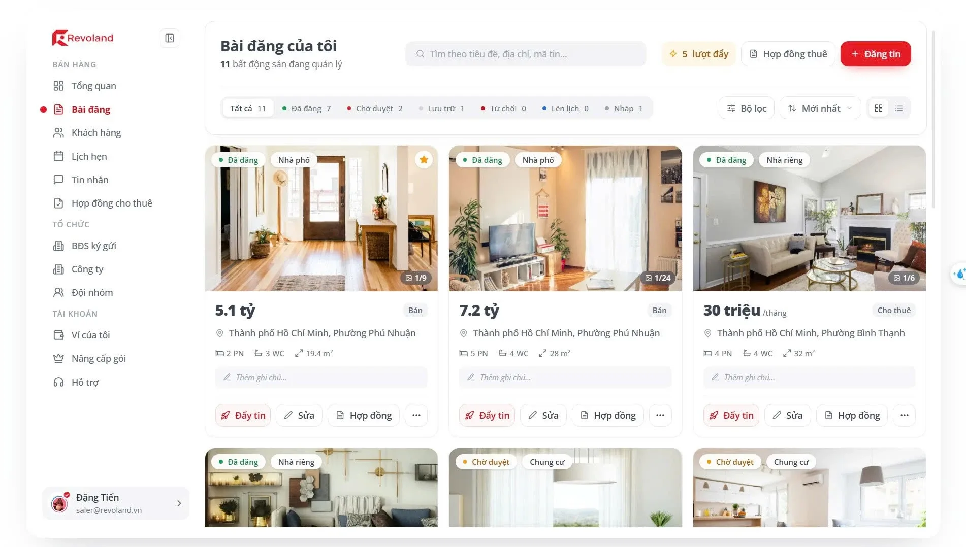 Minh họa Quản lý tin đăng